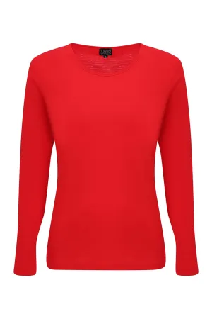 100% Merino round neck Top | RED | 6516ZR