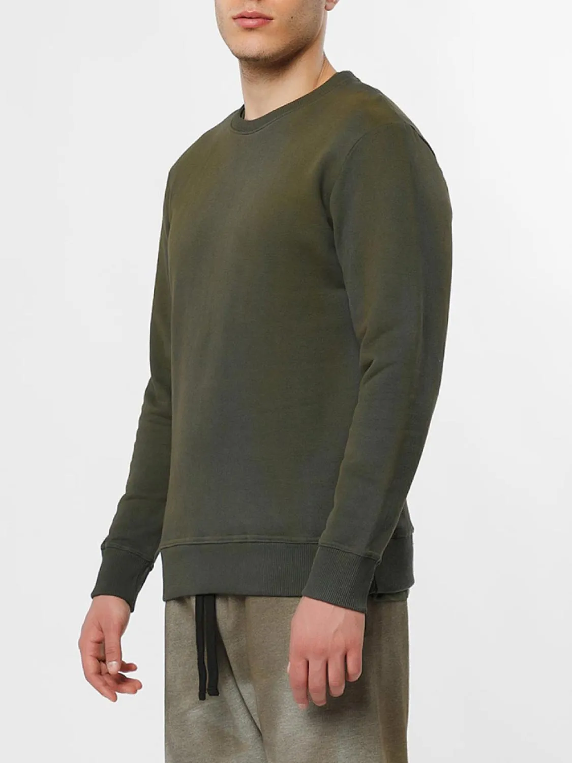 Acid Dye Organic Cotton Crew Neck Sweatshirt Light Khaki