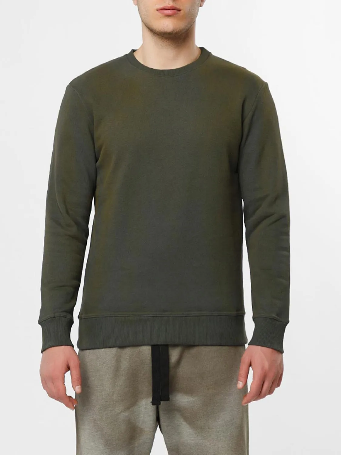 Acid Dye Organic Cotton Crew Neck Sweatshirt Light Khaki