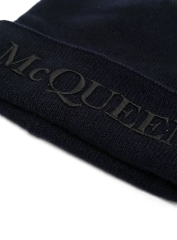 Alexander McQueen logo-print cashmere beanie