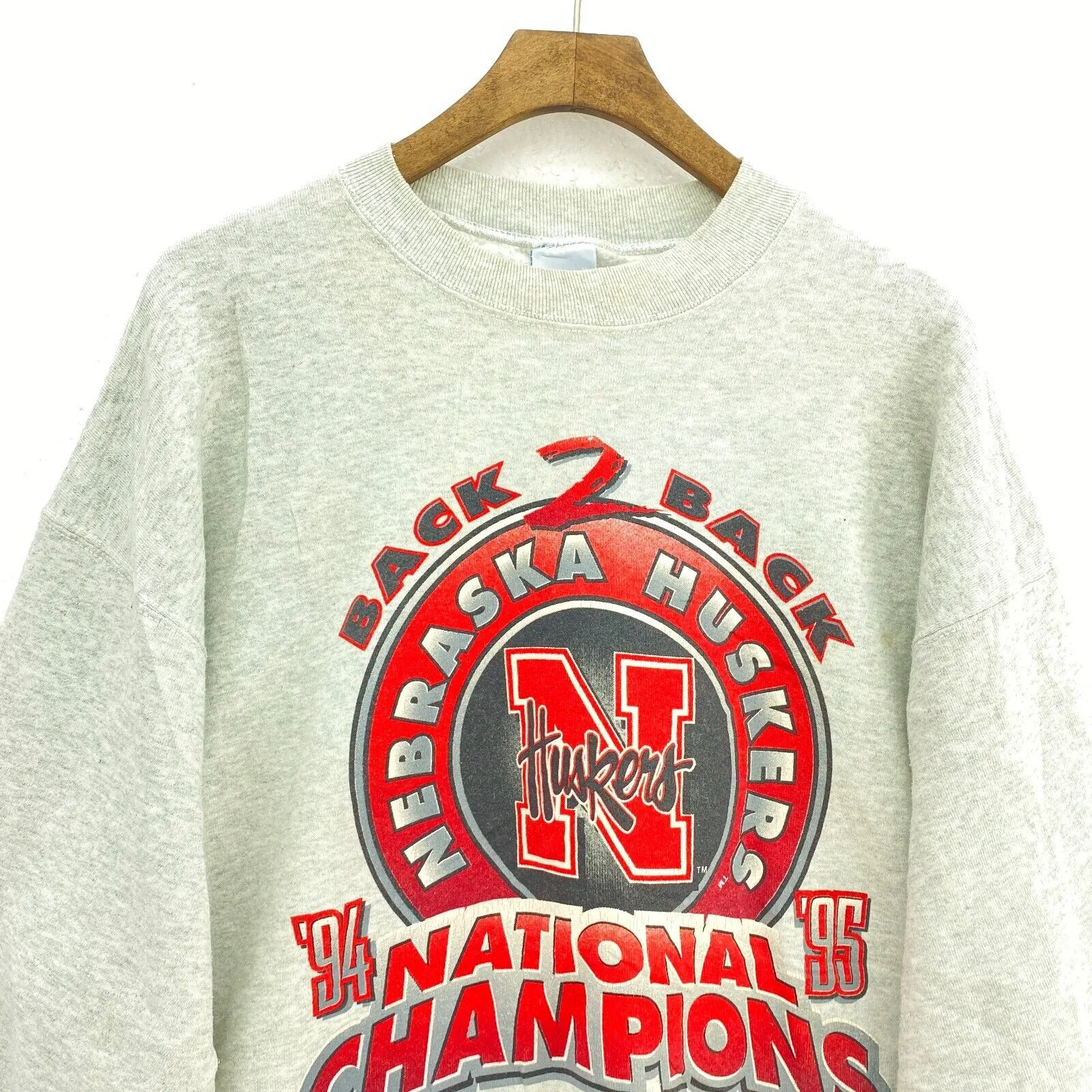 Back 2 Back Nebraska Huskers National Champions Vintage Gray Sweatshirt Size XL