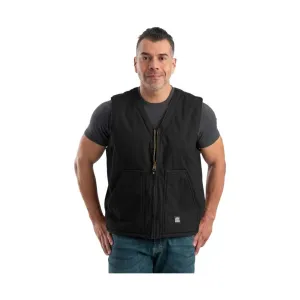 Berne Men's Heartland Sherpa-Lined Washed Duck V-Neck Vest - Black