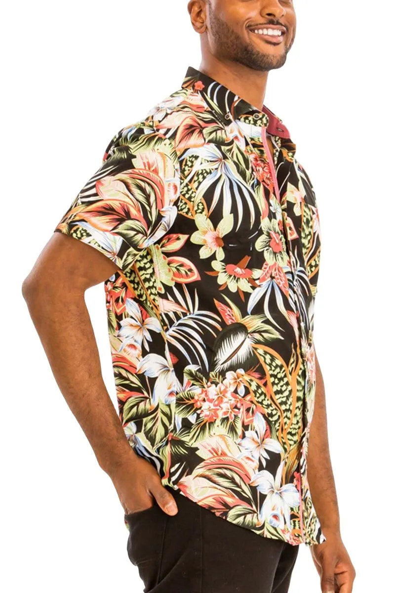 Black Multi Hawaiian Shirt Cargo Short Set