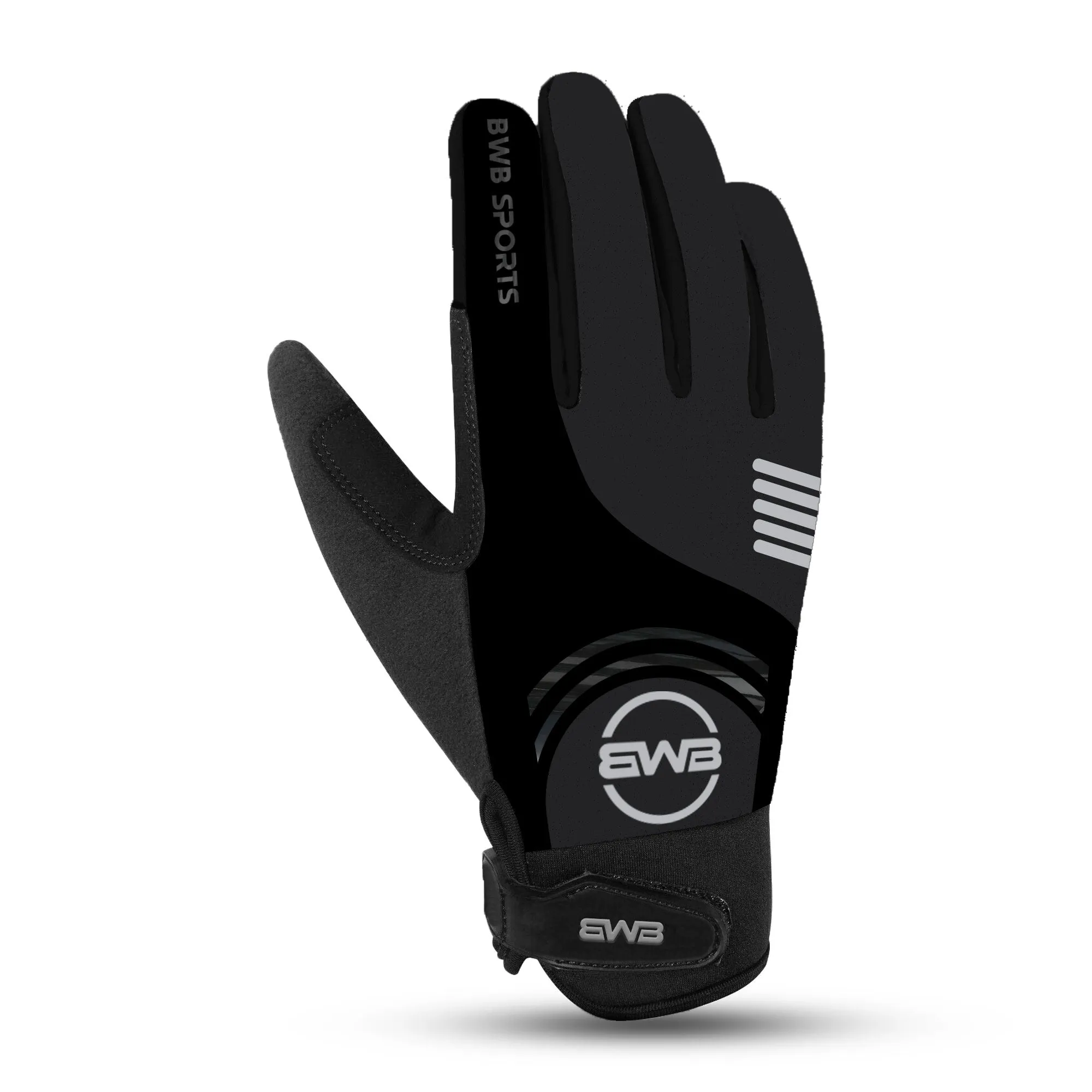 BWB Black Full Finger Gel Padded Winter Cycling Gloves