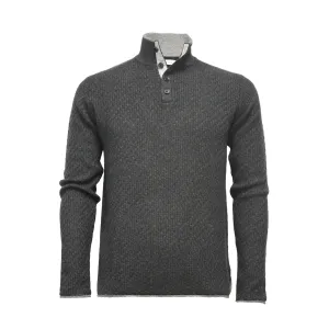 Cashmere Sweater Button Neck Andromeda in Carbon Stitch Charcoal