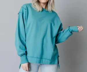 DUSTY TEAL CHERRIE EXPOSED SEAM OVERSIZED SWEATHSHIRT