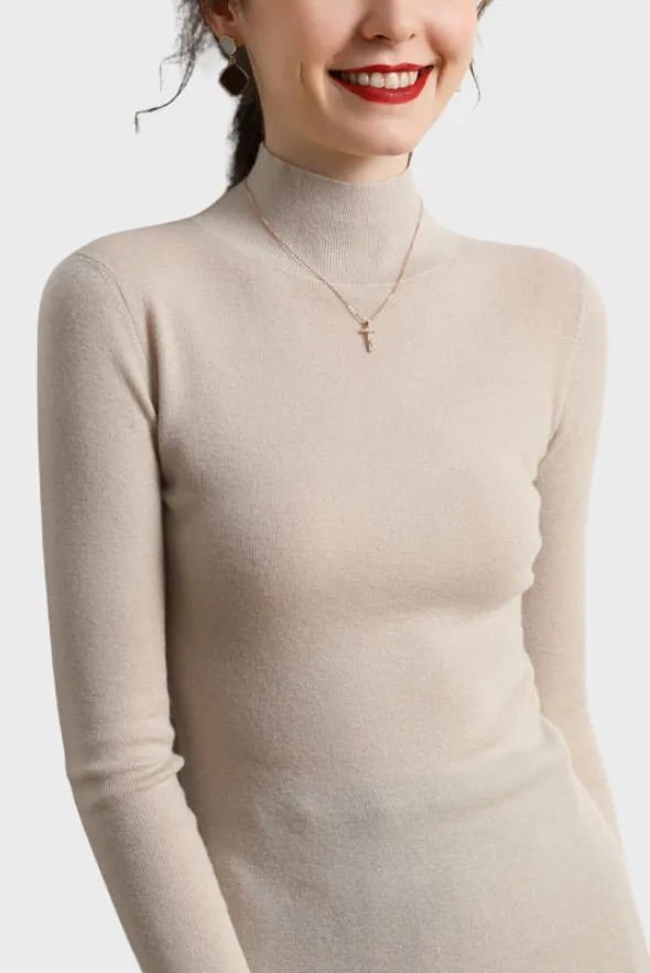 Fitted Mock-Neck Sweater (White Worsted Cashmere Staple)