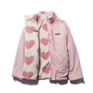 Getadme Double-sided heart shape design lamb plush women's coat cotton clothes winter warm windproof jacket street Y2K clothing