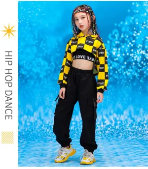 #HH451 Hip Hop Jazz Dance Costume- Crop Hoodie-Pants-Crop Top