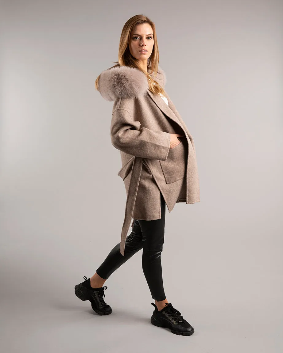 Megan Short Wrap Belt Coat Taupe