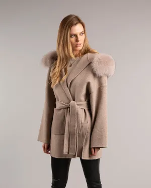 Megan Short Wrap Belt Coat Taupe