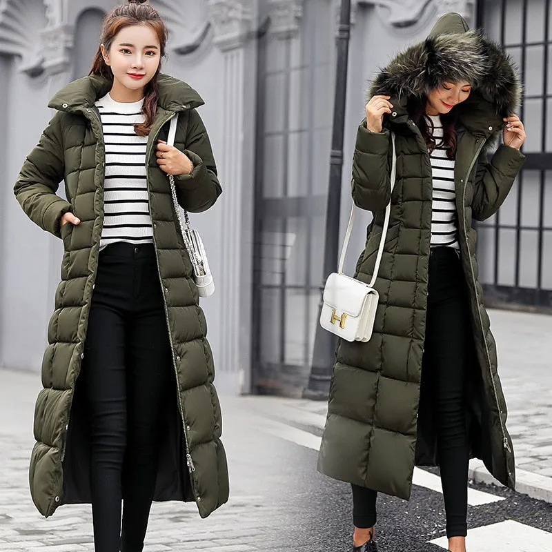 New Arrival Parkas Fashion Coats Women Winter Sweater Fur Collar Hood Warm Cotton Coat Women Clothes