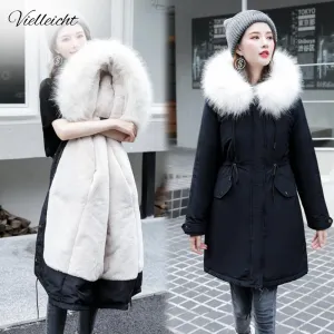 New Arrival Parkas Fashion Coats Women Winter Sweater Fur Collar Hood Warm Cotton Coat Women Clothes