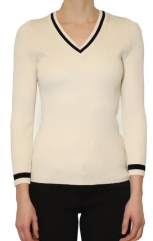 Rib Pullover with Contrast Color Tipping