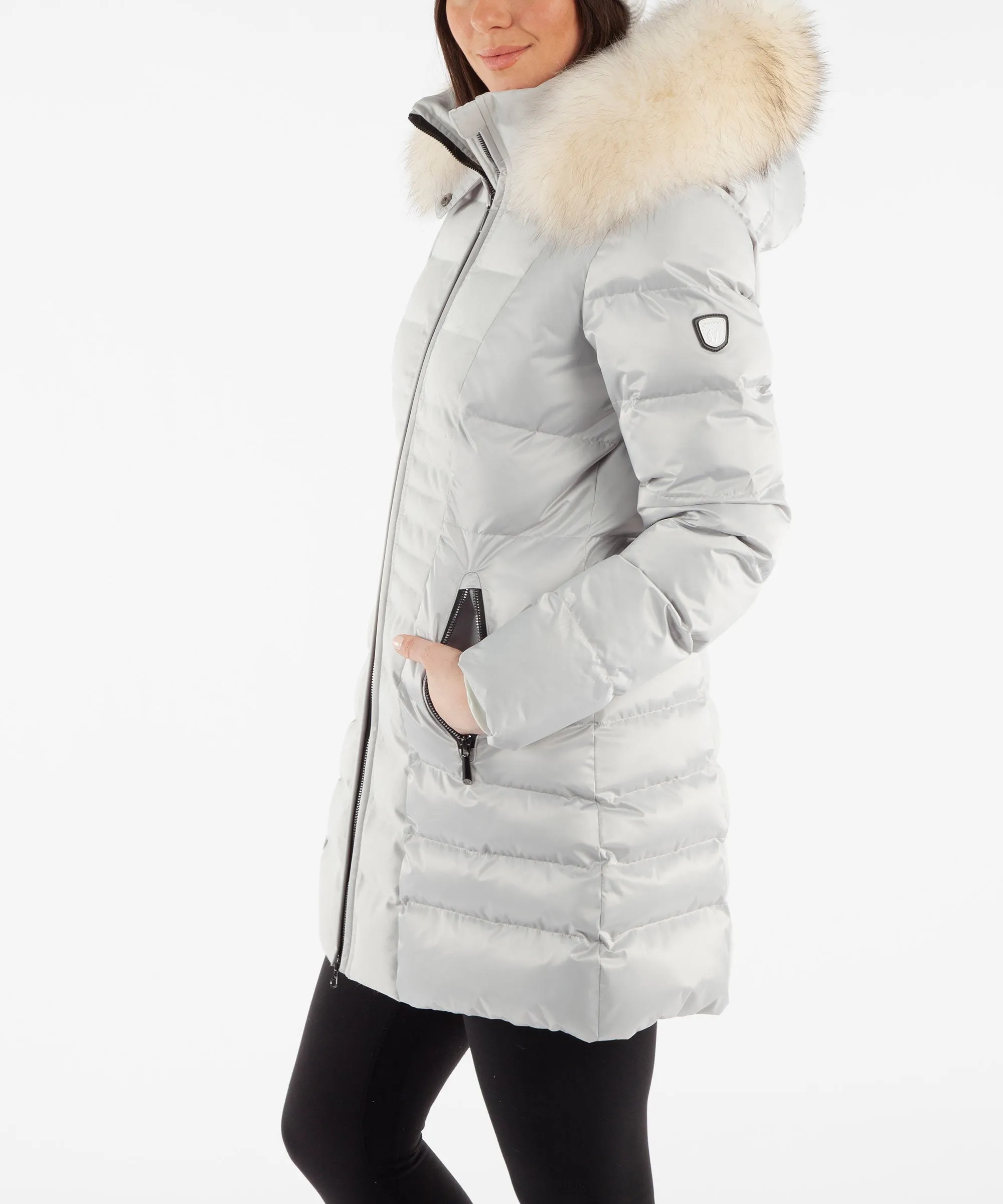 Women's Eva Waterproof Quilted 3/4 Coat With Removable Fur Ruff