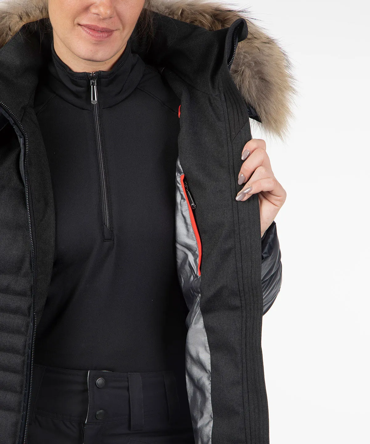 Women's Eva Waterproof Quilted 3/4 Coat With Removable Fur Ruff