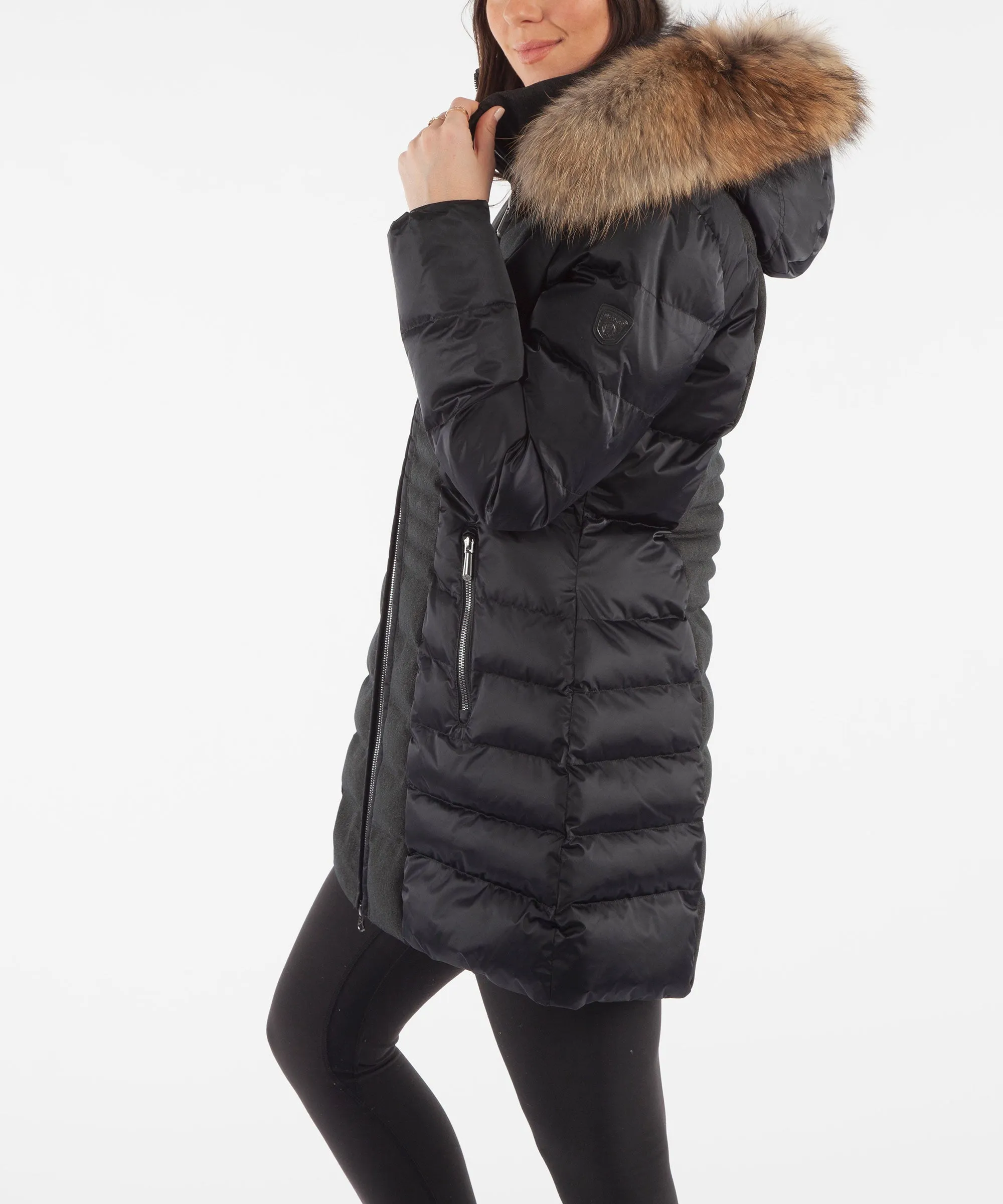 Women's Eva Waterproof Quilted 3/4 Coat With Removable Fur Ruff