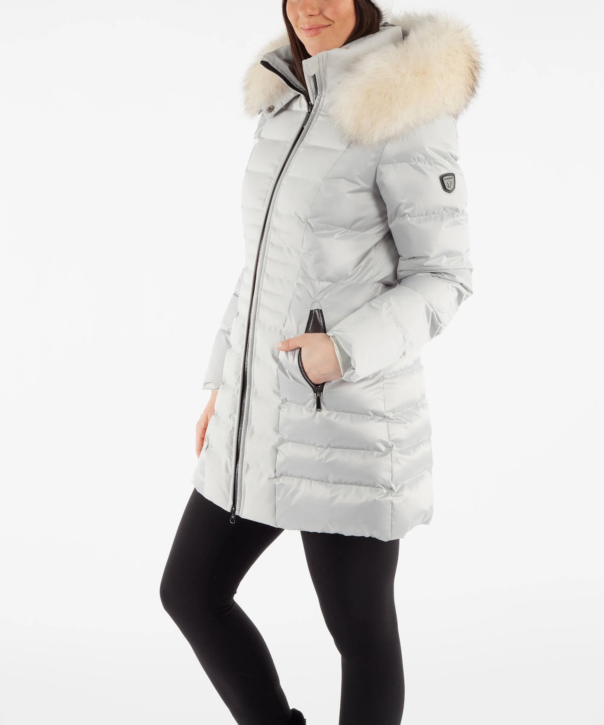 Women's Eva Waterproof Quilted 3/4 Coat With Removable Fur Ruff